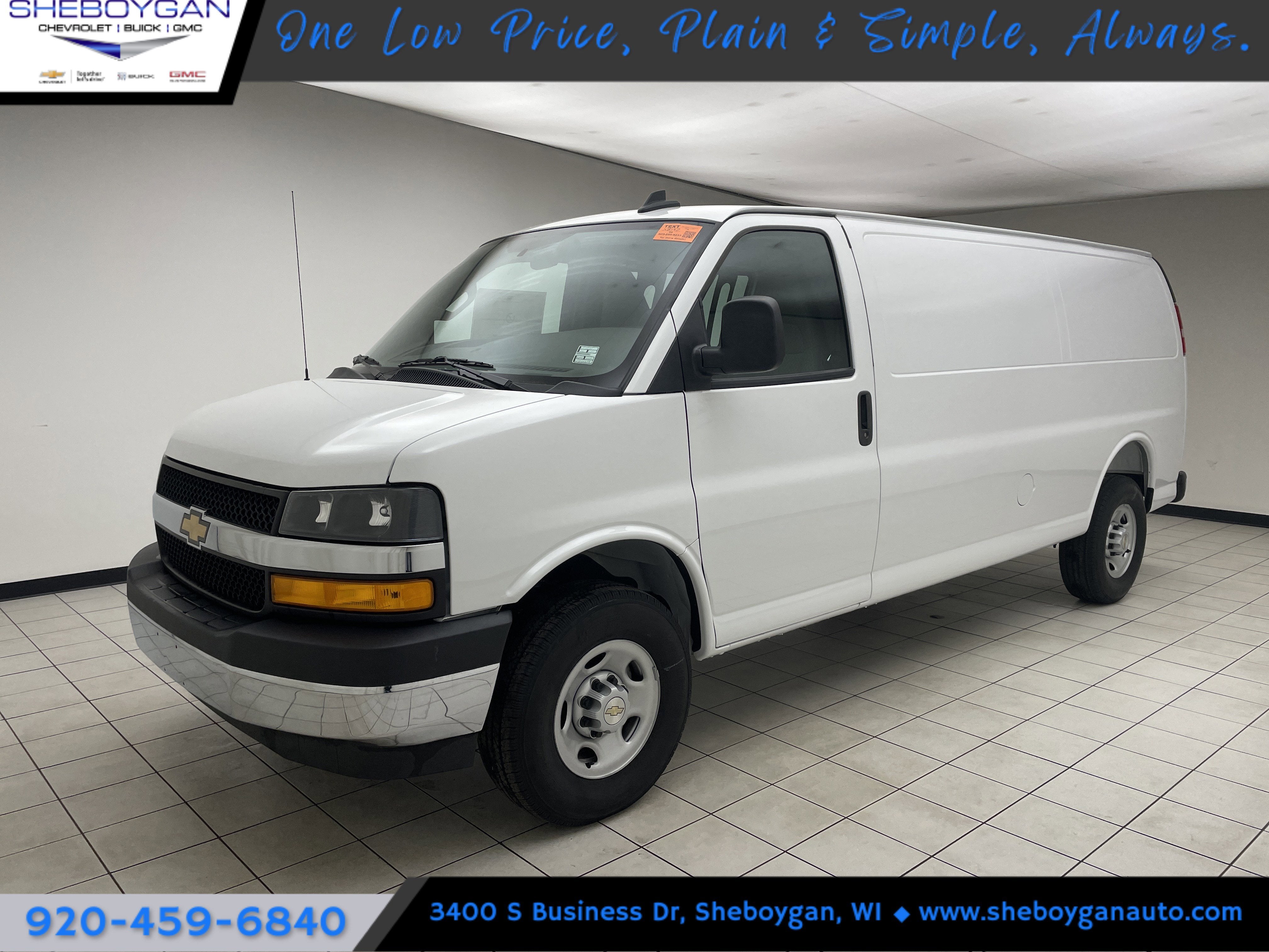 2025 Chevrolet Express Cargo WT in Summit White — front three-quarter view