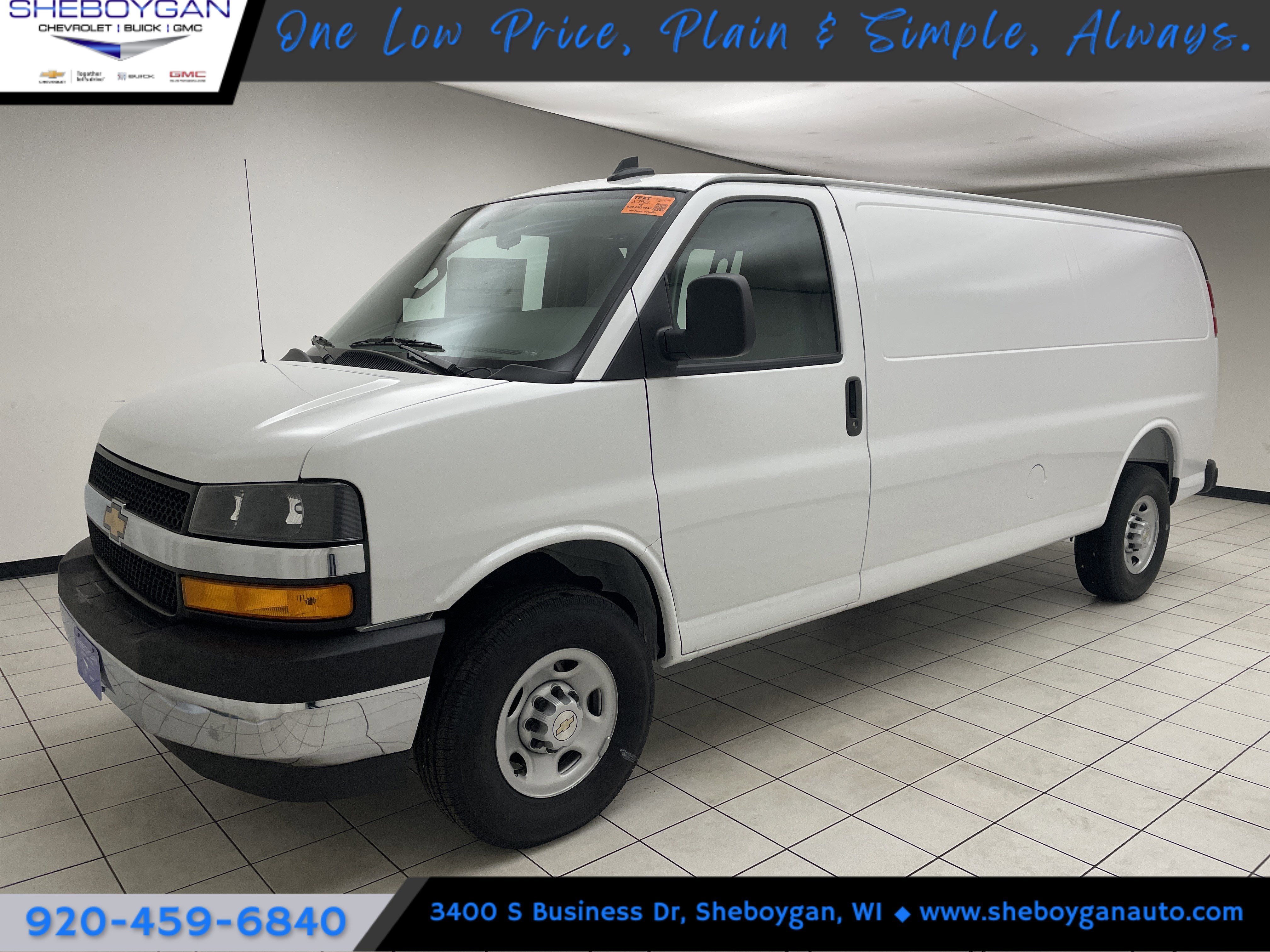 2025 Chevrolet Express Cargo WT in Summit White — front three-quarter view