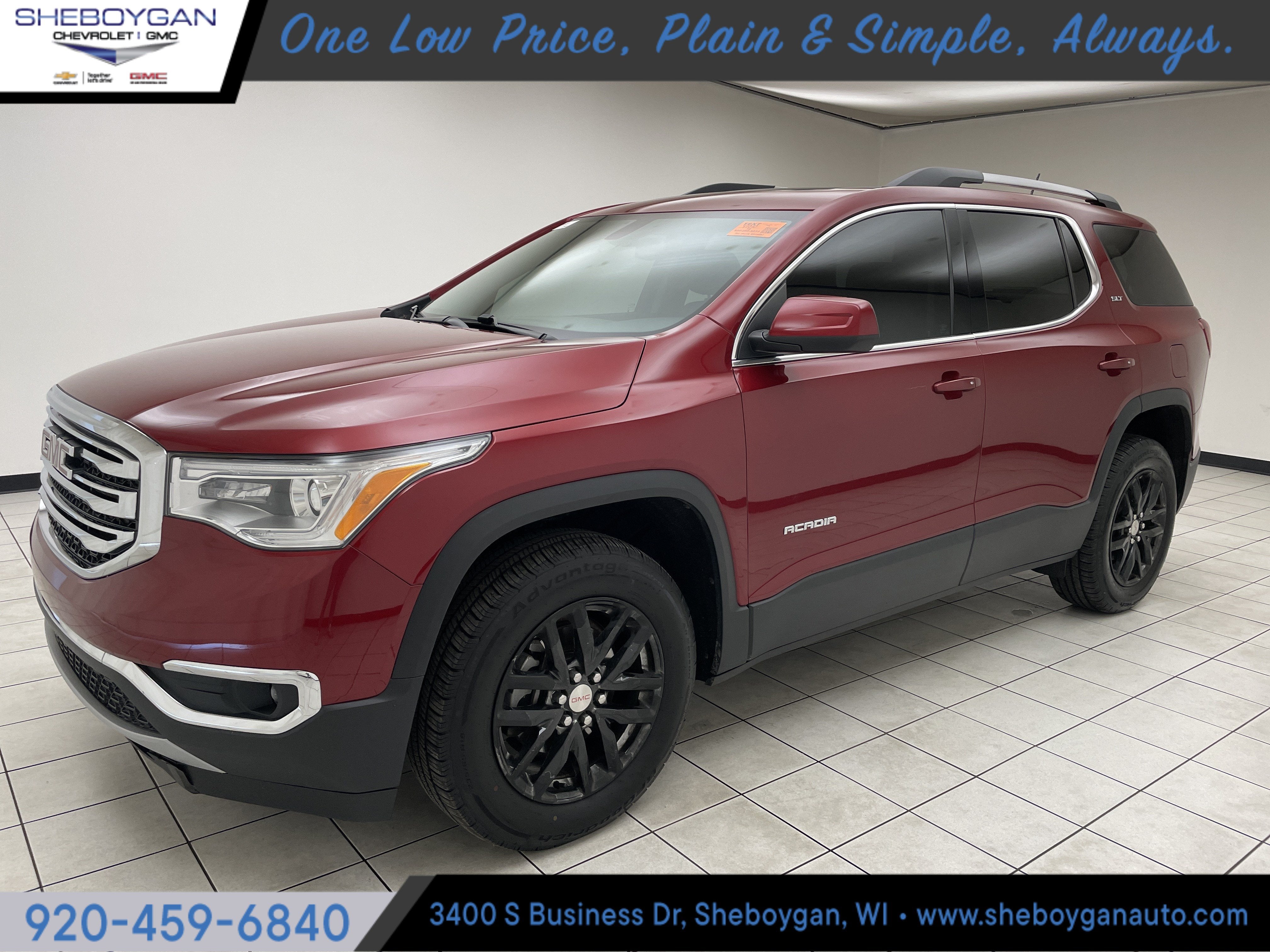 2019 GMC Acadia SLT in Red Quartz Tintcoat — front three-quarter view