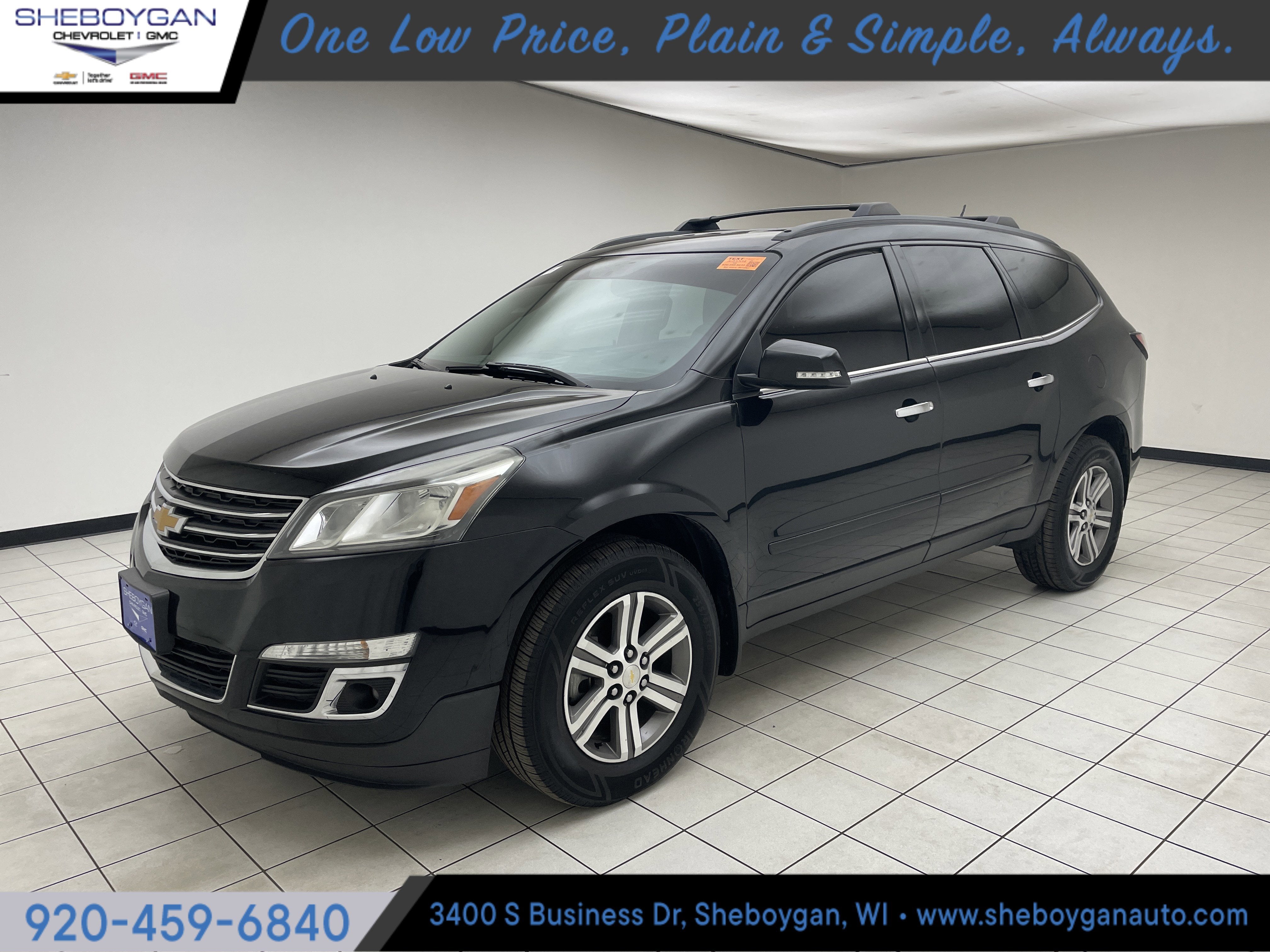2017 Chevrolet Traverse LT in Mosaic Black Metallic — front three-quarter view