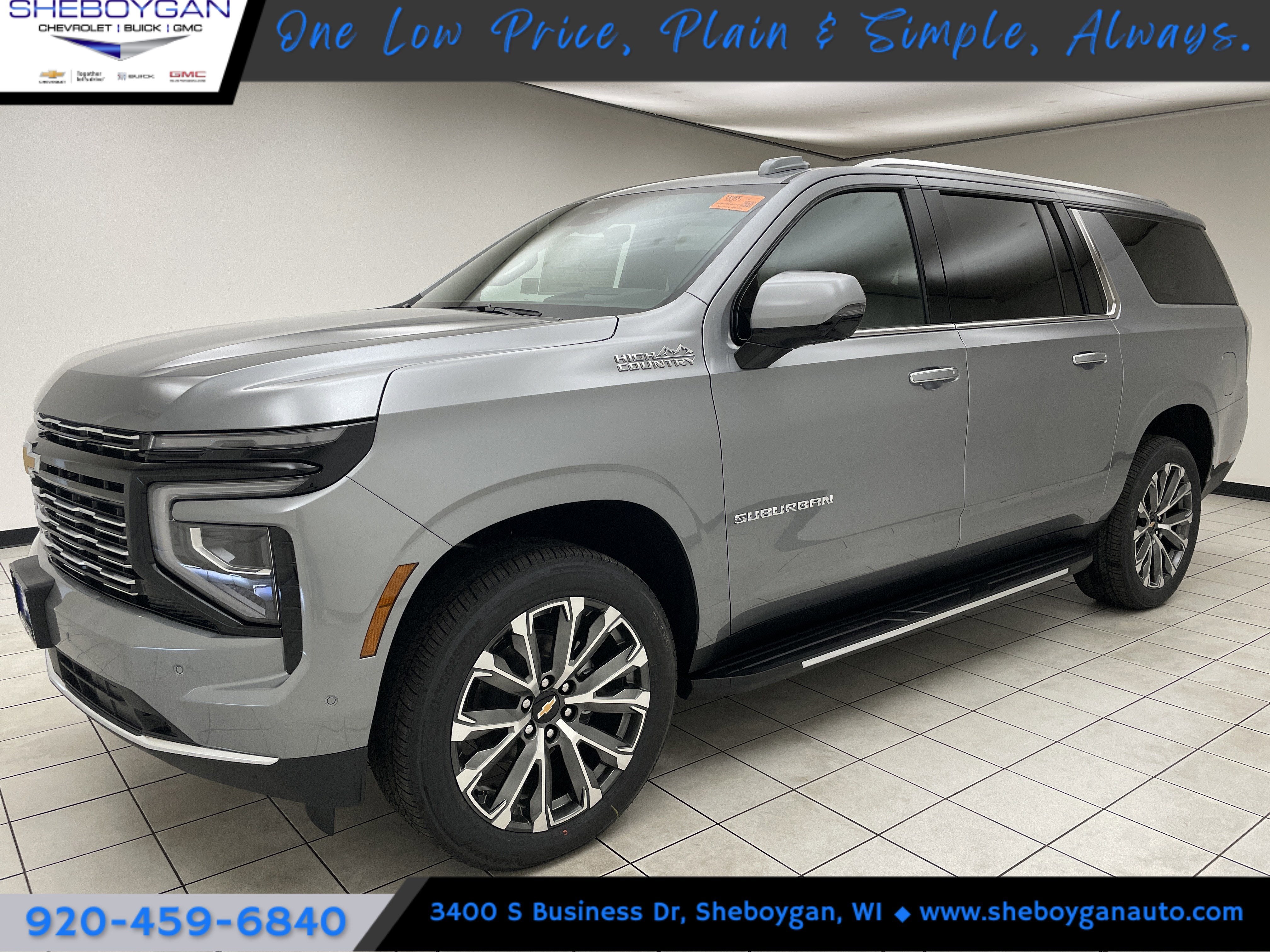 2026 Chevrolet Suburban High Country in Sterling Gray Metallic — front three-quarter view