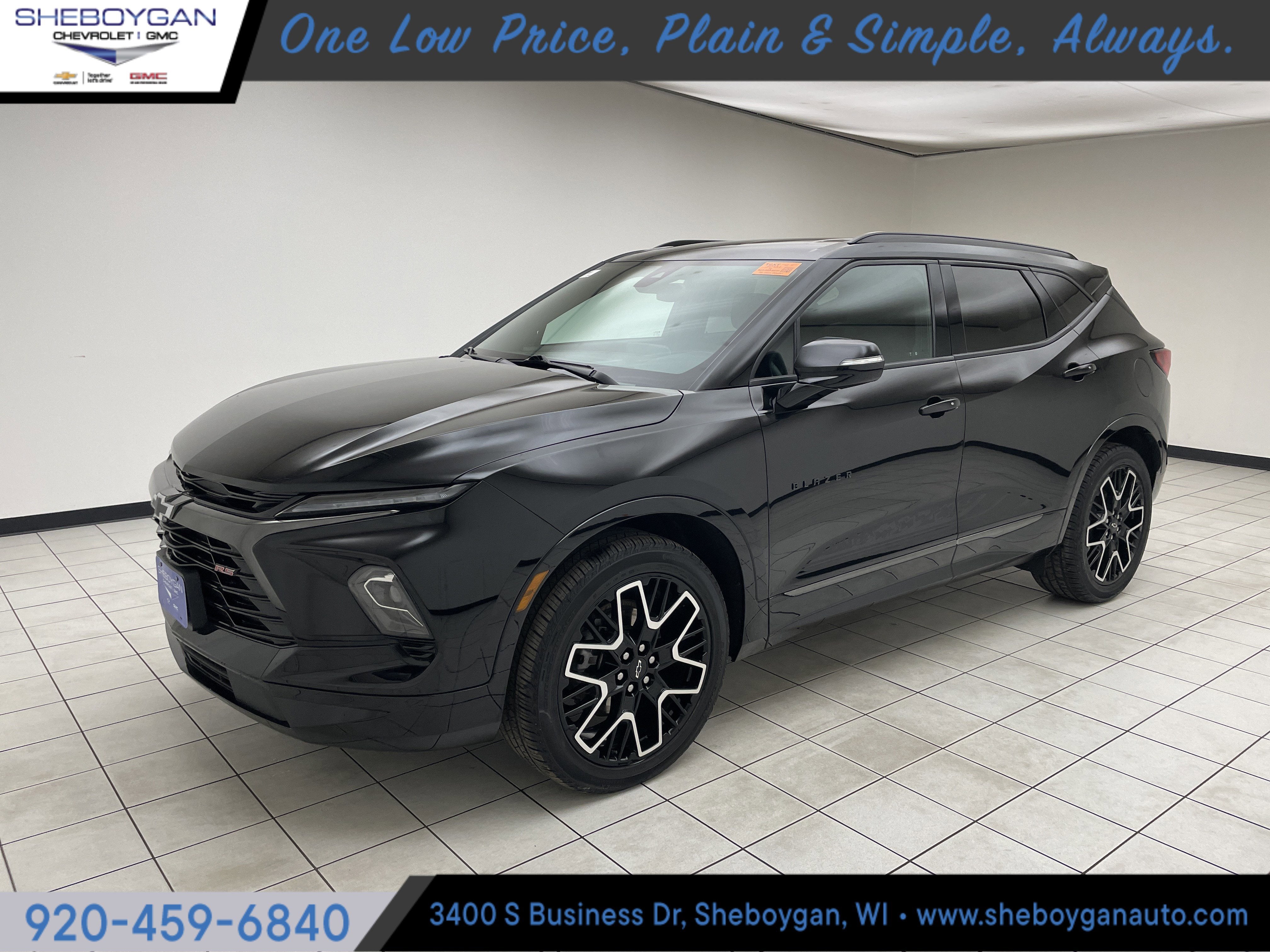 2024 Chevrolet Blazer RS in Black — front three-quarter view