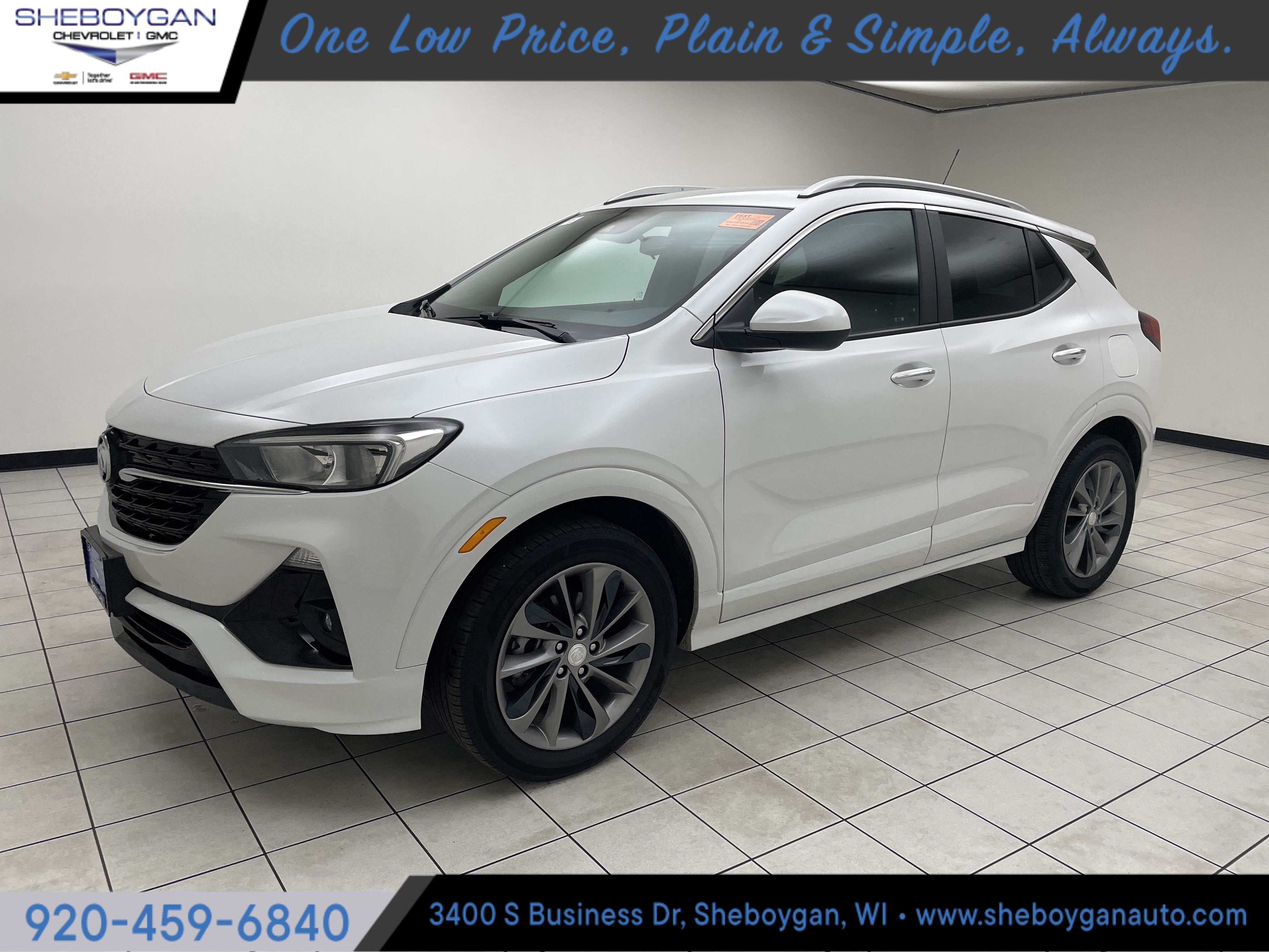 2023 Buick Encore GX Select in White Frost Tricoat — front three-quarter view