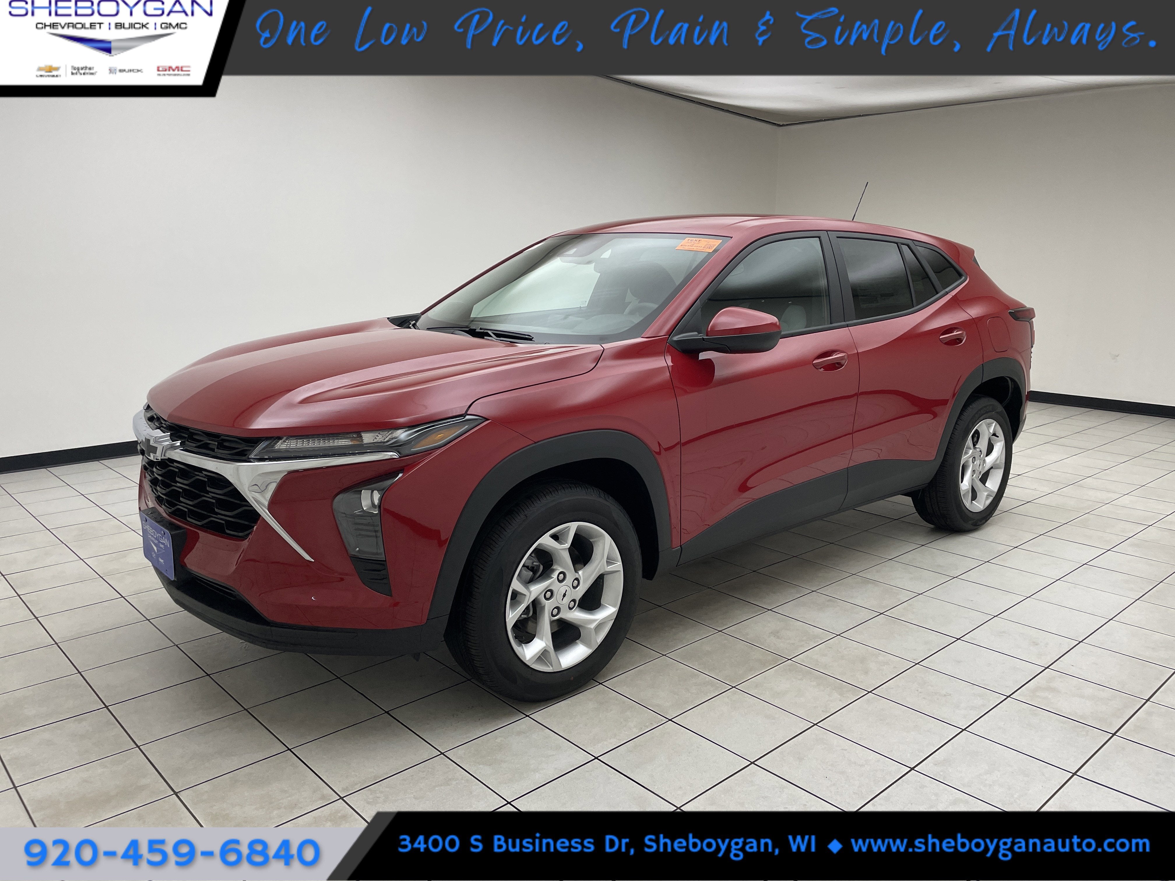 2026 Chevrolet Trax LS in Apex Red — front three-quarter view